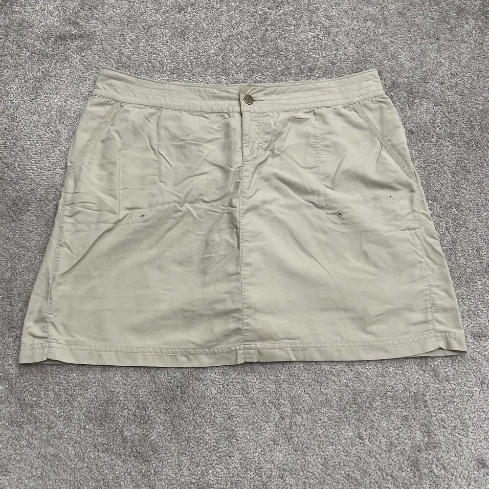 Columbia Titanium Mini Skort Skirt Womens 14 Beige Nylon Pockets Outdoor Casual